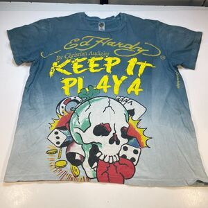 VINTAGE ED HARDY by CHRISTAN AUDIGIER KULL Keep It Playa T SHIRT Sz Mens XL